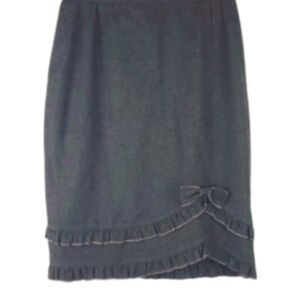 Vintage Wool Blend Lined Ruffle & Bow Pencil Skirt - Grey